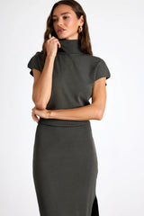 Ashford Rust Red Turtleneck Short Sleeve Sweater Midi Dress