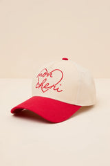 Mon Cheri Cream and Red Embroidered Dad Hat
