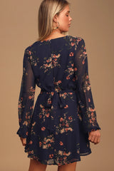 Always Your Black Floral Print Long Sleeve Skater Dress