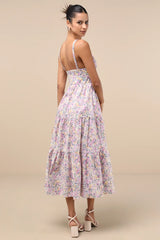 Brightly Blossoming Pink Multi Floral Tiered Midi Dress