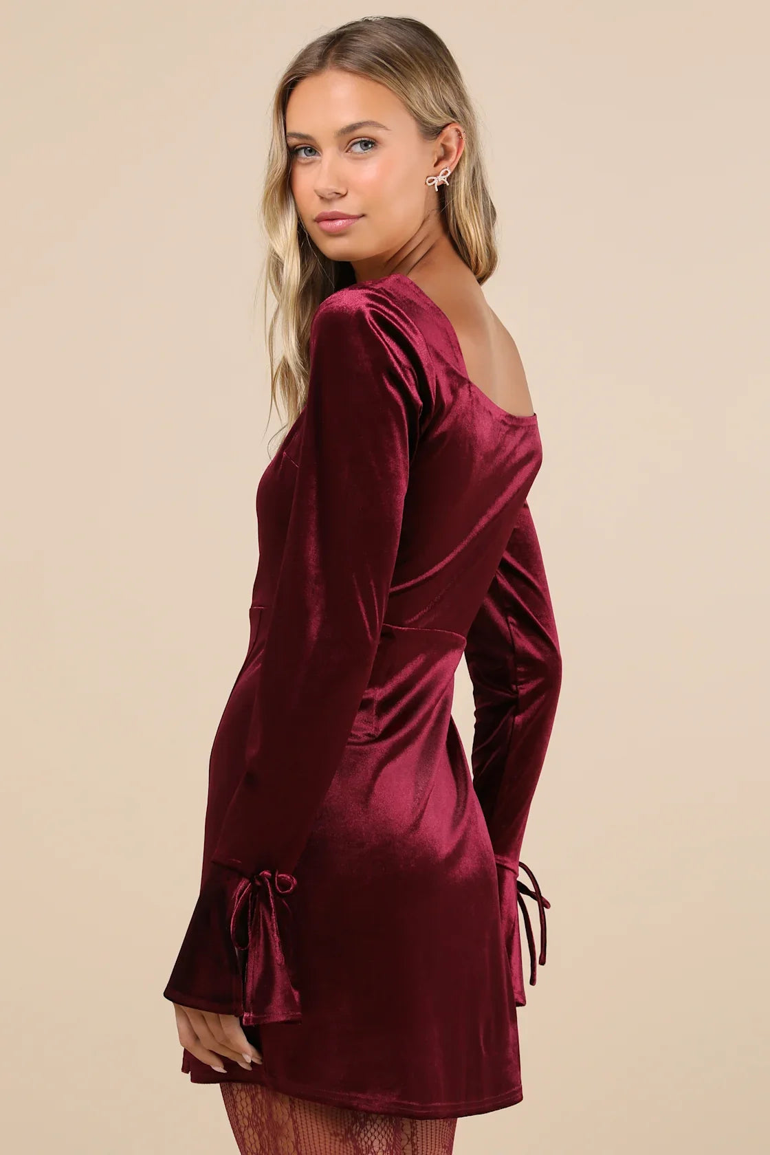 Joyful Poise Navy Blue Velvet Long Sleeve Mini Dress