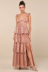 Stunning Glory Navy Blue Floral Jacquard Tiered Maxi Dress