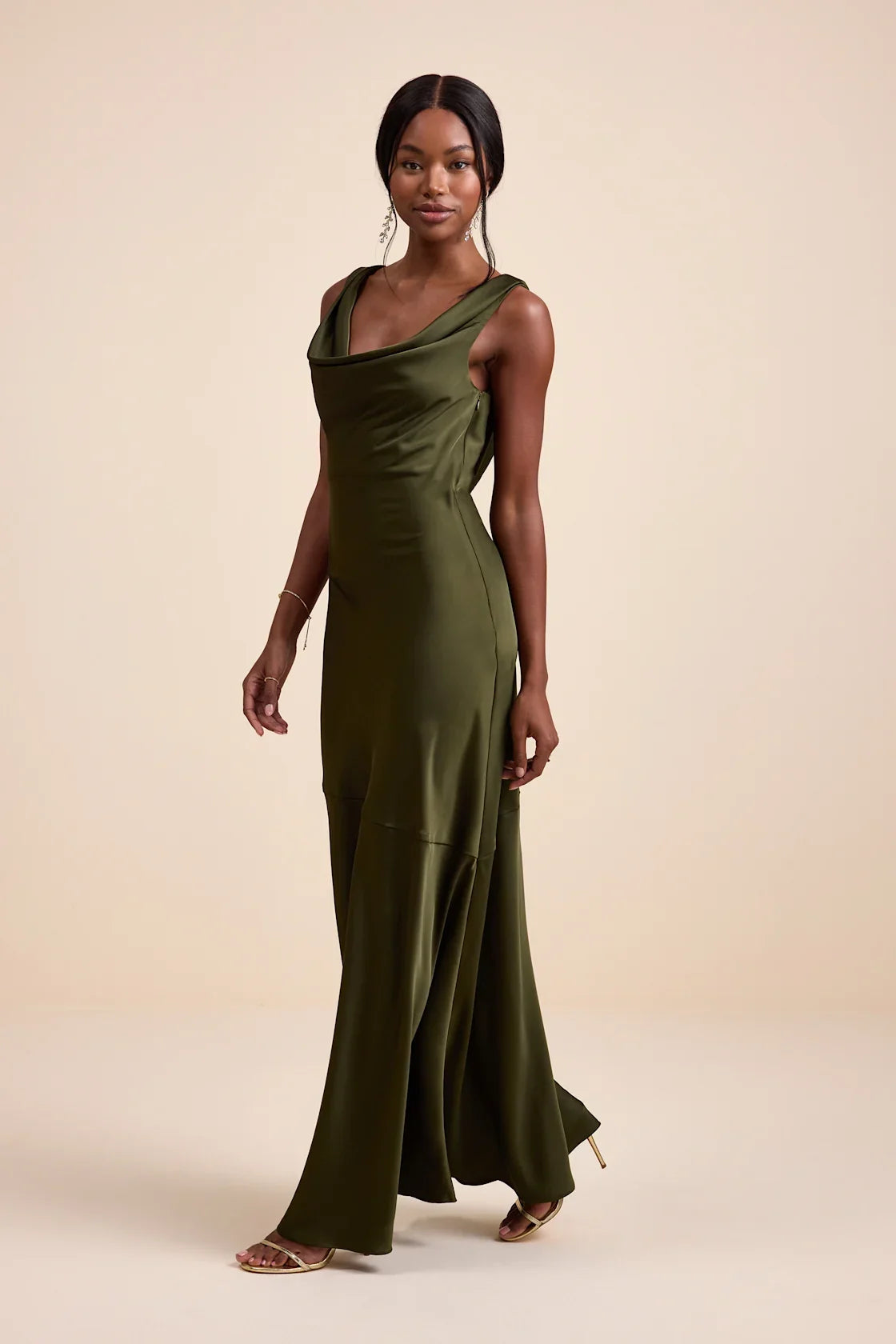 Aernah Wine Red Satin Cowl Tie-Back Slip Maxi Dress