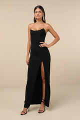 Sensational Beauty Dark Magenta Strapless Maxi Dress