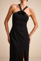 Bisian Green Velvet Bow Backless Apron Maxi Dress