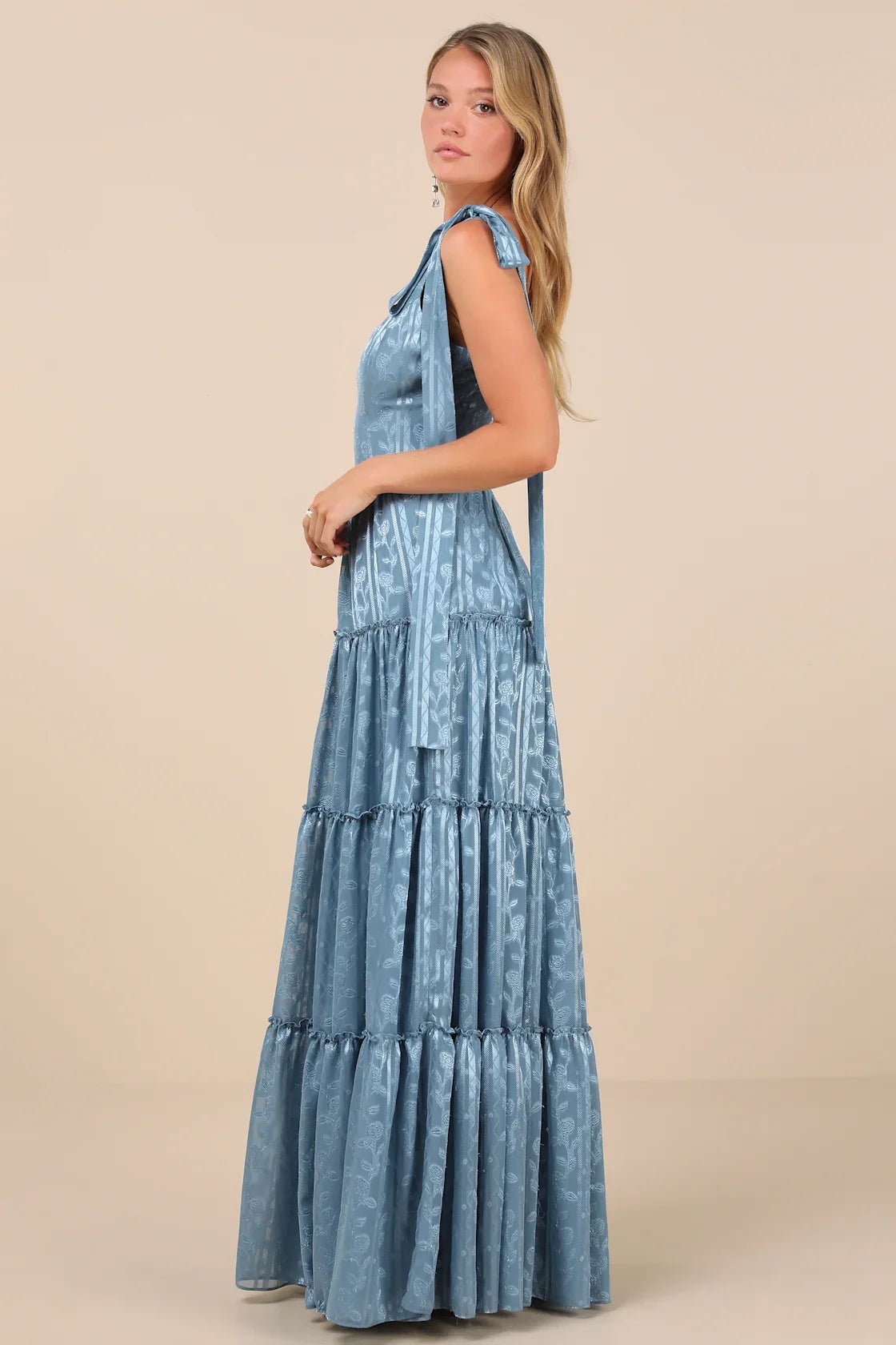 Picturesque Allure Green Jacquard Tie-Strap Maxi Dress