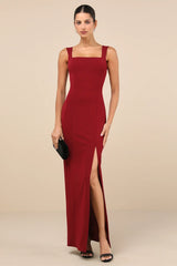 Inspiring Allure Burgundy Square Neck Column Maxi Dress