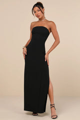 Famous Icon Black Strapless Column Maxi Dress