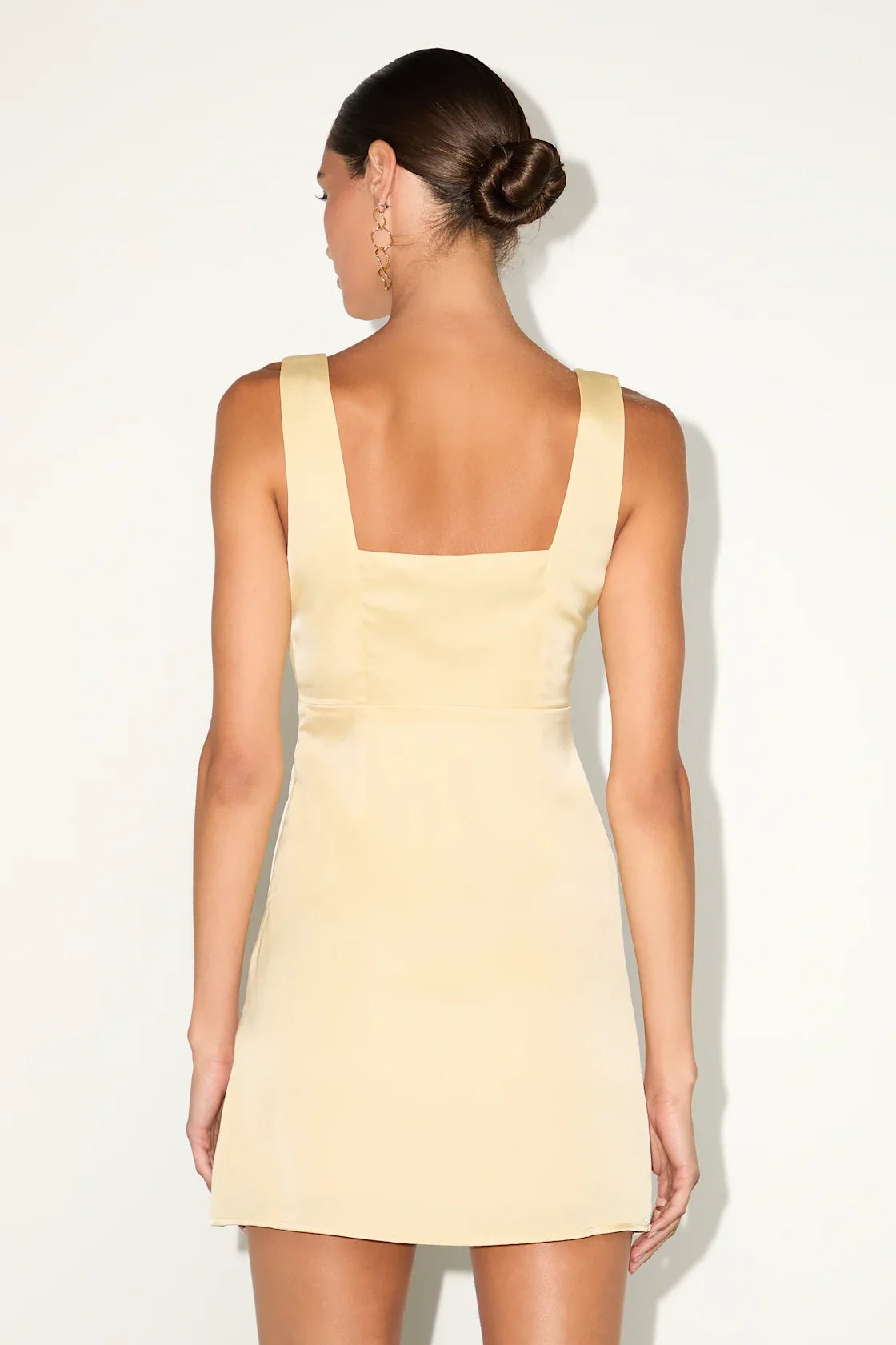 Truly the Cutest Chartreuse Satin Square Neck Mini Dress