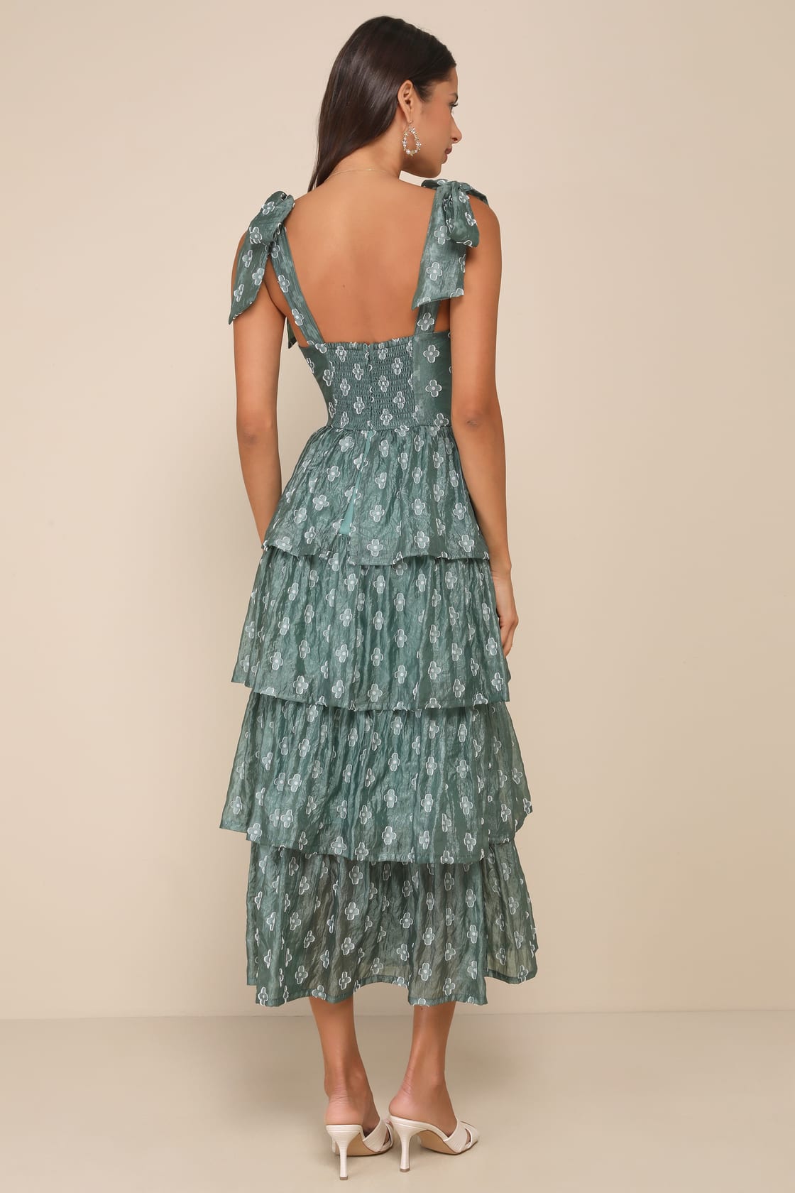 Gorgeous Excellence Black Floral Burnout Tiered Midi Dress