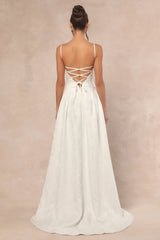 Arabella White Jacquard Basque Waist Maxi Dress