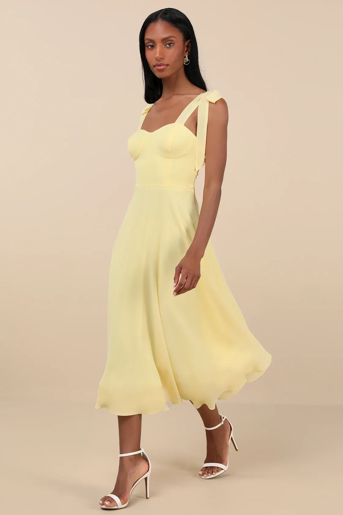Sophisticated Charisma Navy Blue Tie-Strap A-Line Midi Dress