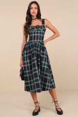 Dola Black Multi Plaid Sleeveless Bustier Midi Dress