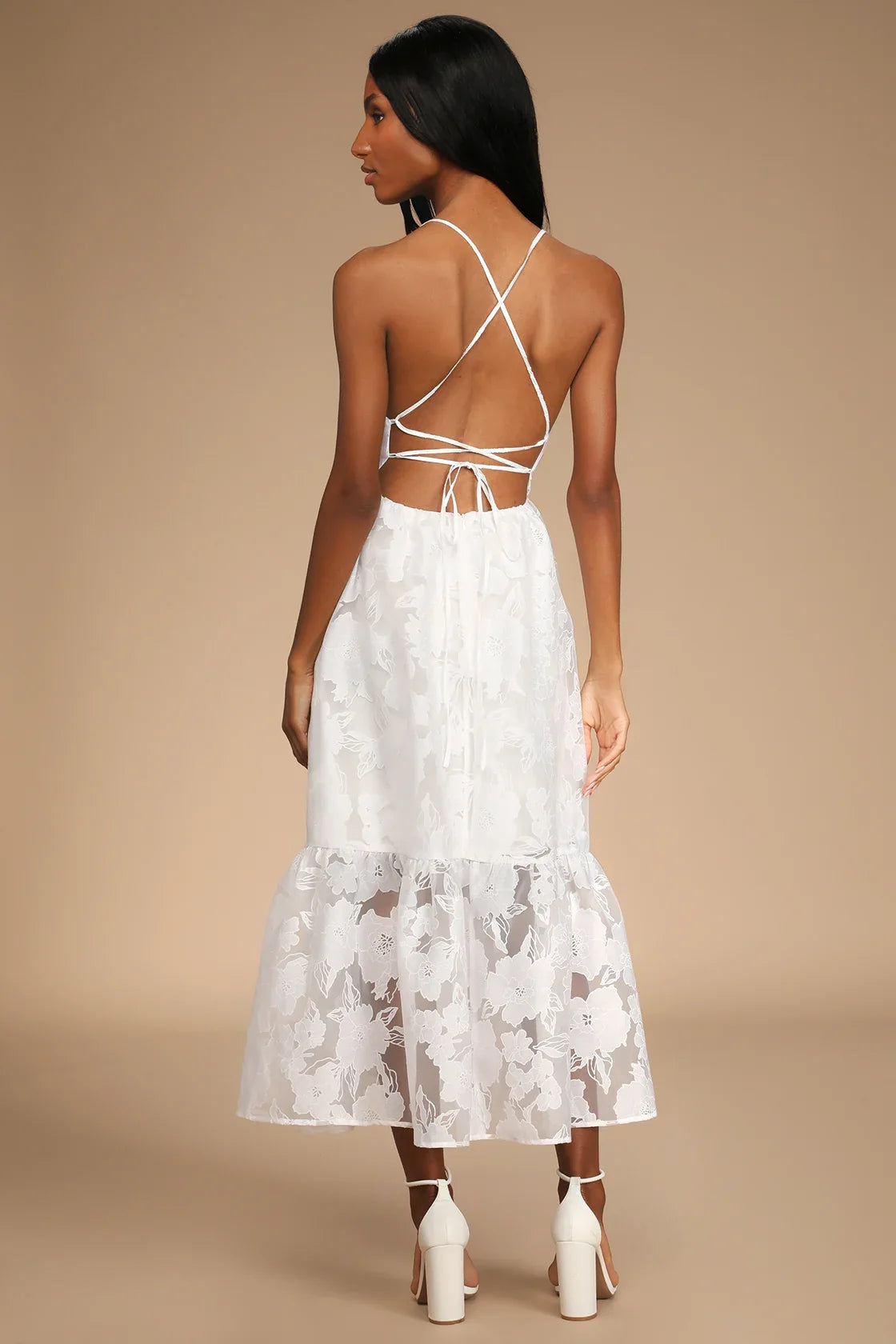 Feeling Like Forever Rose Jacquard Organza Lace-Up Midi Dress