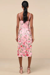 Blooming For Love Pink Floral Embroidered Midi Dress
