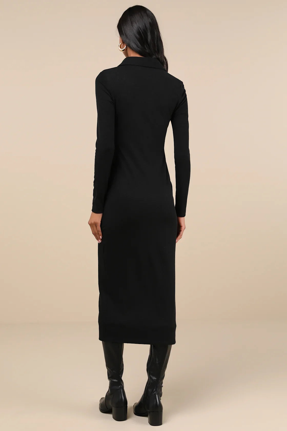 A Little Prep Black Button-Up Bodycon Midi Dress