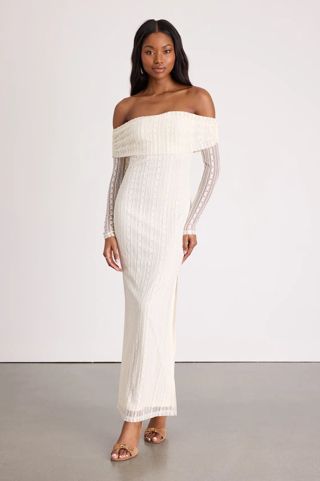 Eulalie Cream Lace Off-the-Shoulder Maxi Dress