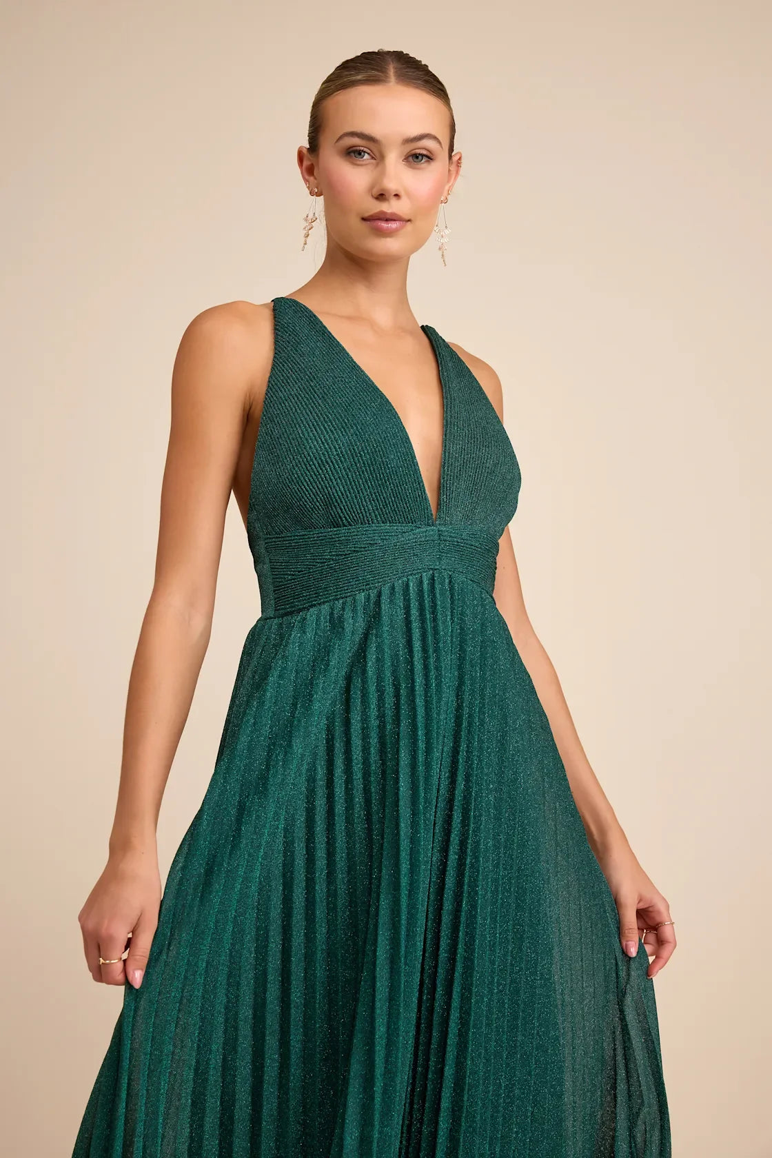 Especially Stunning Blue Sparkly Pleated Maxi Dress
