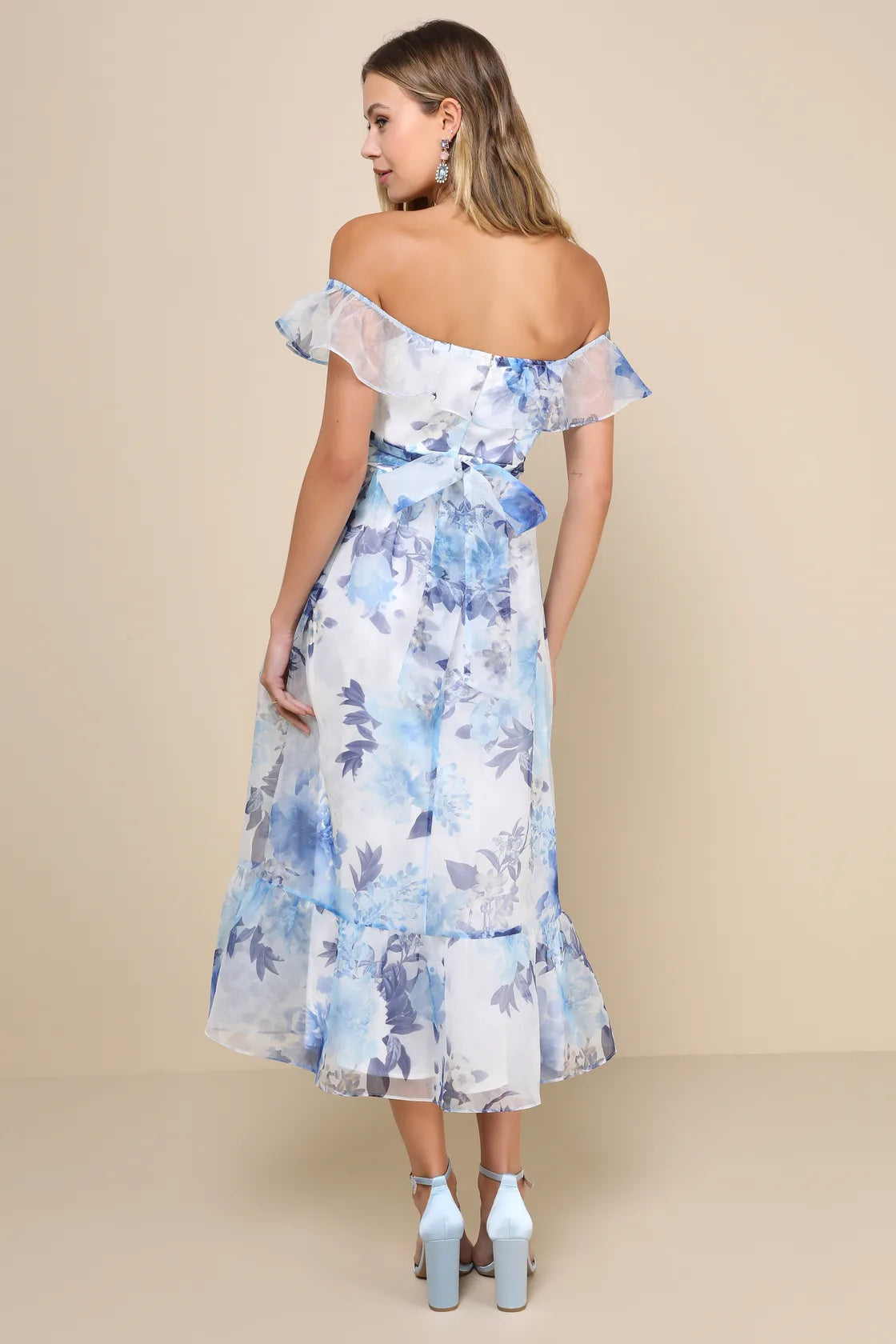 Sweet Composure Plum Floral Organza Off-the-Shoulder Midi Dress