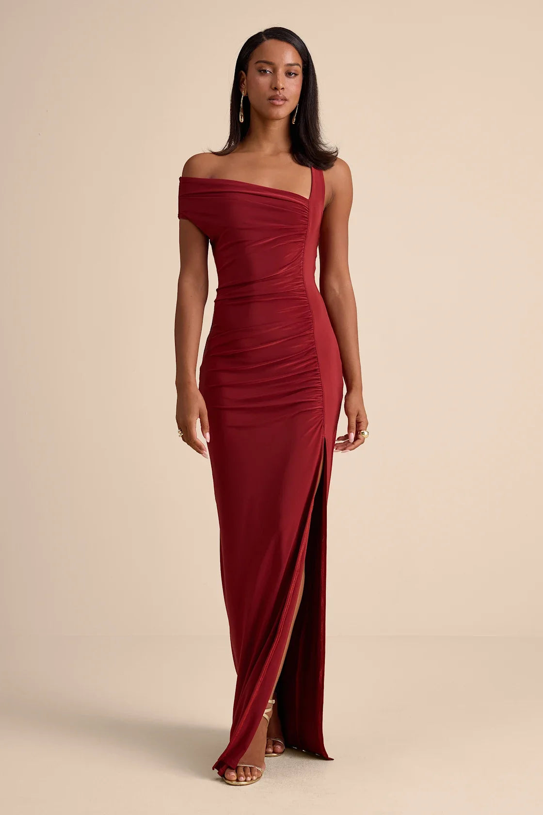 Josie Emerald Green Jersey Knit Ruched Maxi Dress