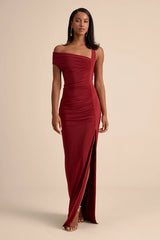 Josie Emerald Green Jersey Knit Ruched Maxi Dress
