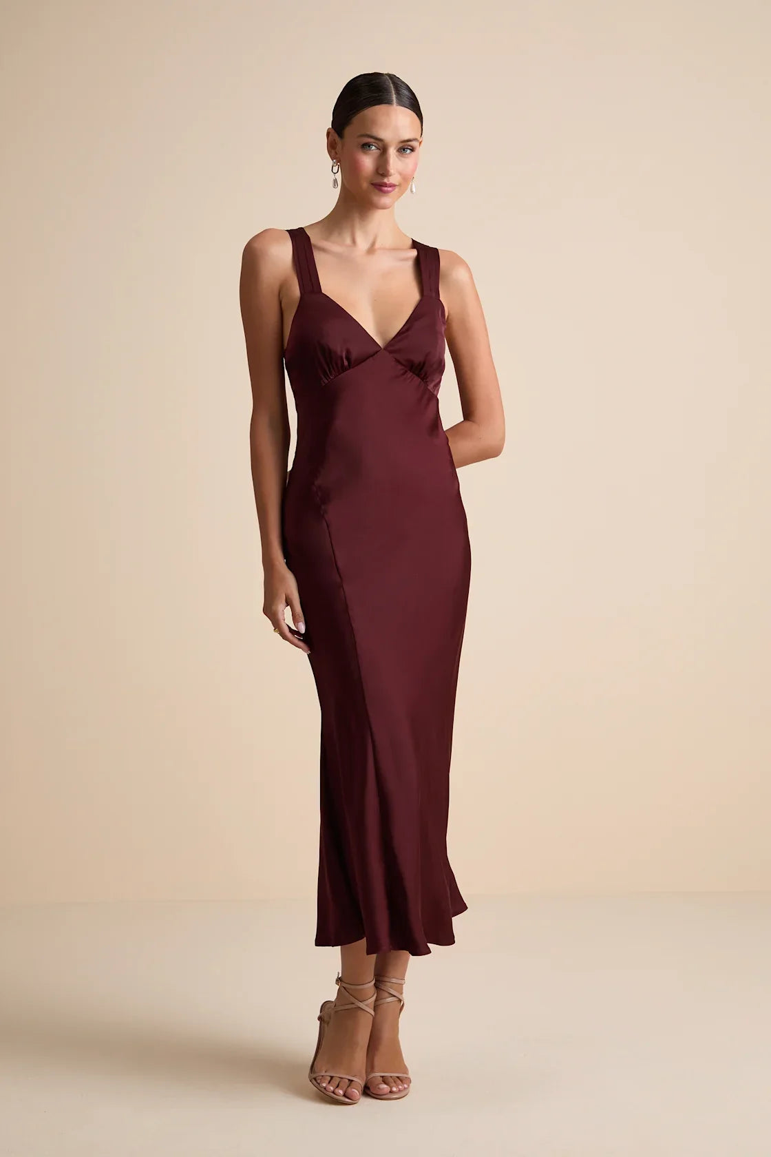 Ellena Blush Satin Slip Midi Dress