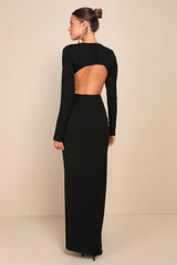 Flawless Esteem Royal Blue Long Sleeve Cutout Column Maxi Dress