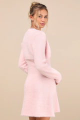 Dynamic Sweetheart Pink Eyelash Knit Mini Dress & Shrug Set