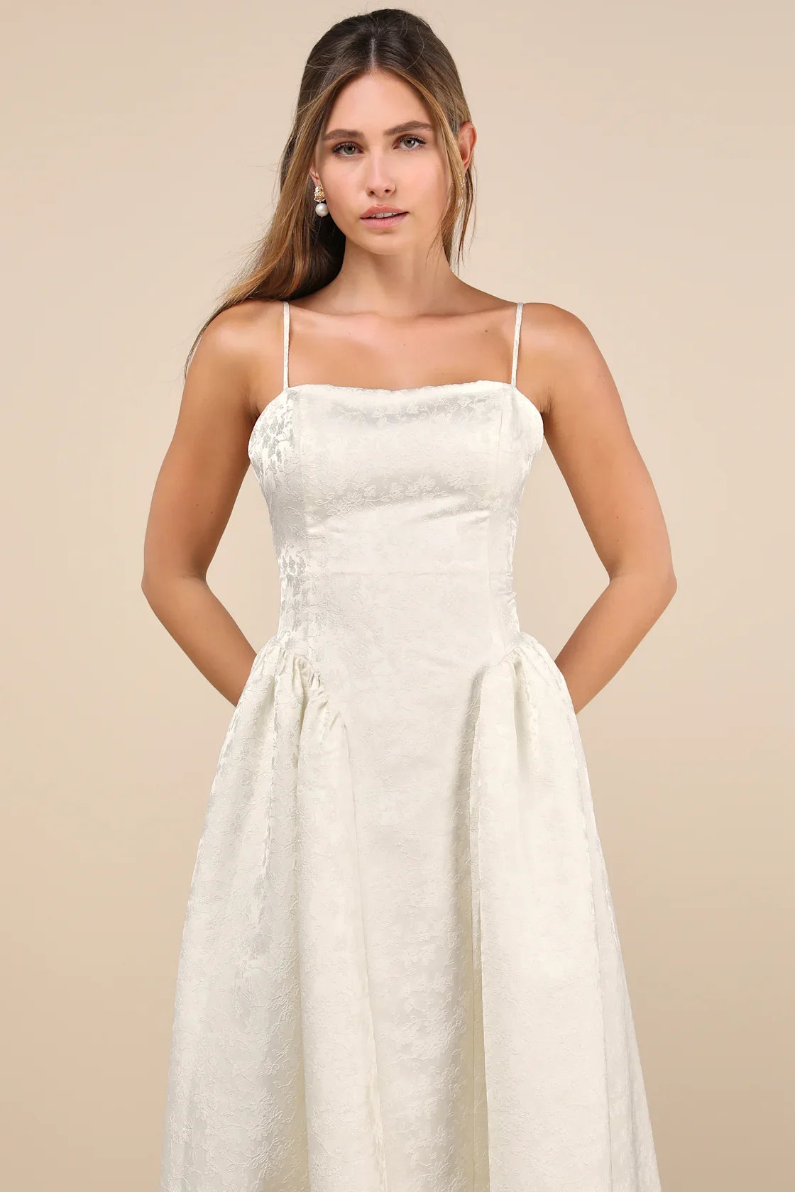 Gorgeous Extravagance Ivory Floral Jacquard Maxi Dress