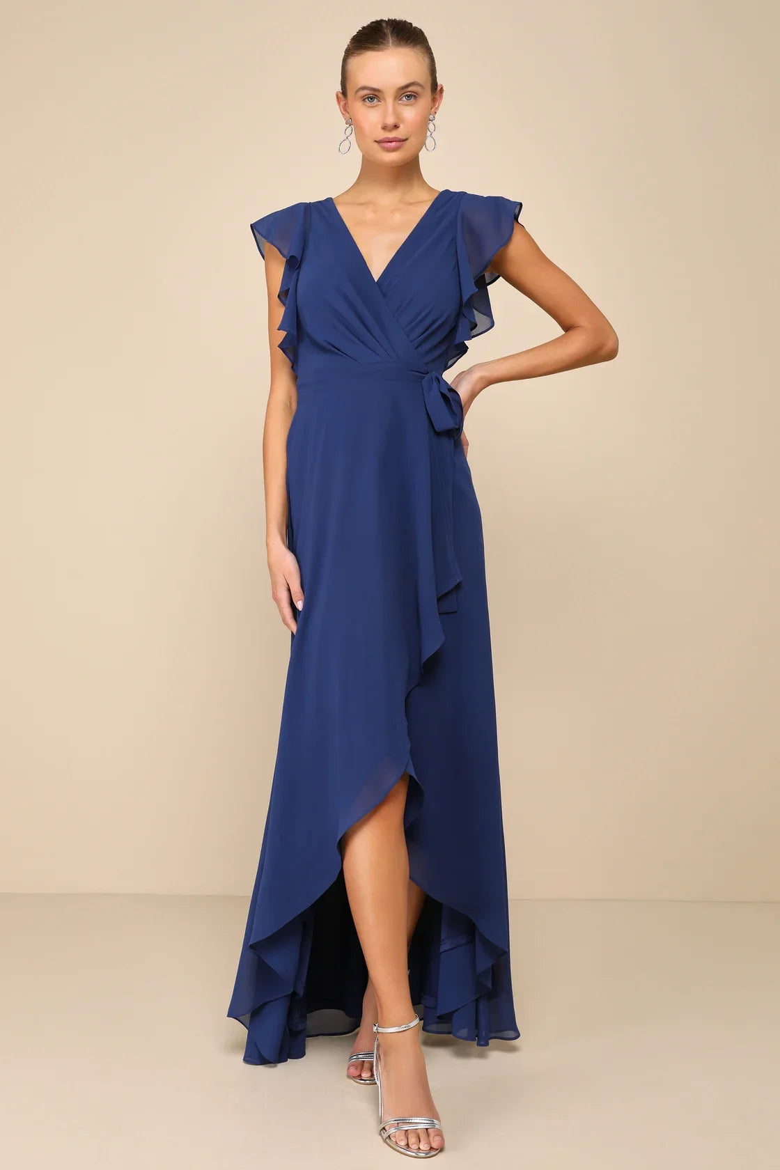 Ravishing Charm Emerald Ruffled Wrap High-Low Maxi Dress