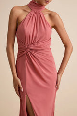 Lavinia Rusty Rose Mock Neck Backless Maxi Dress