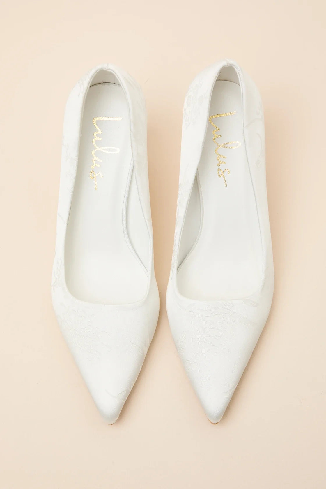 Salone White Satin Jacquard Pointed-Toe Pumps
