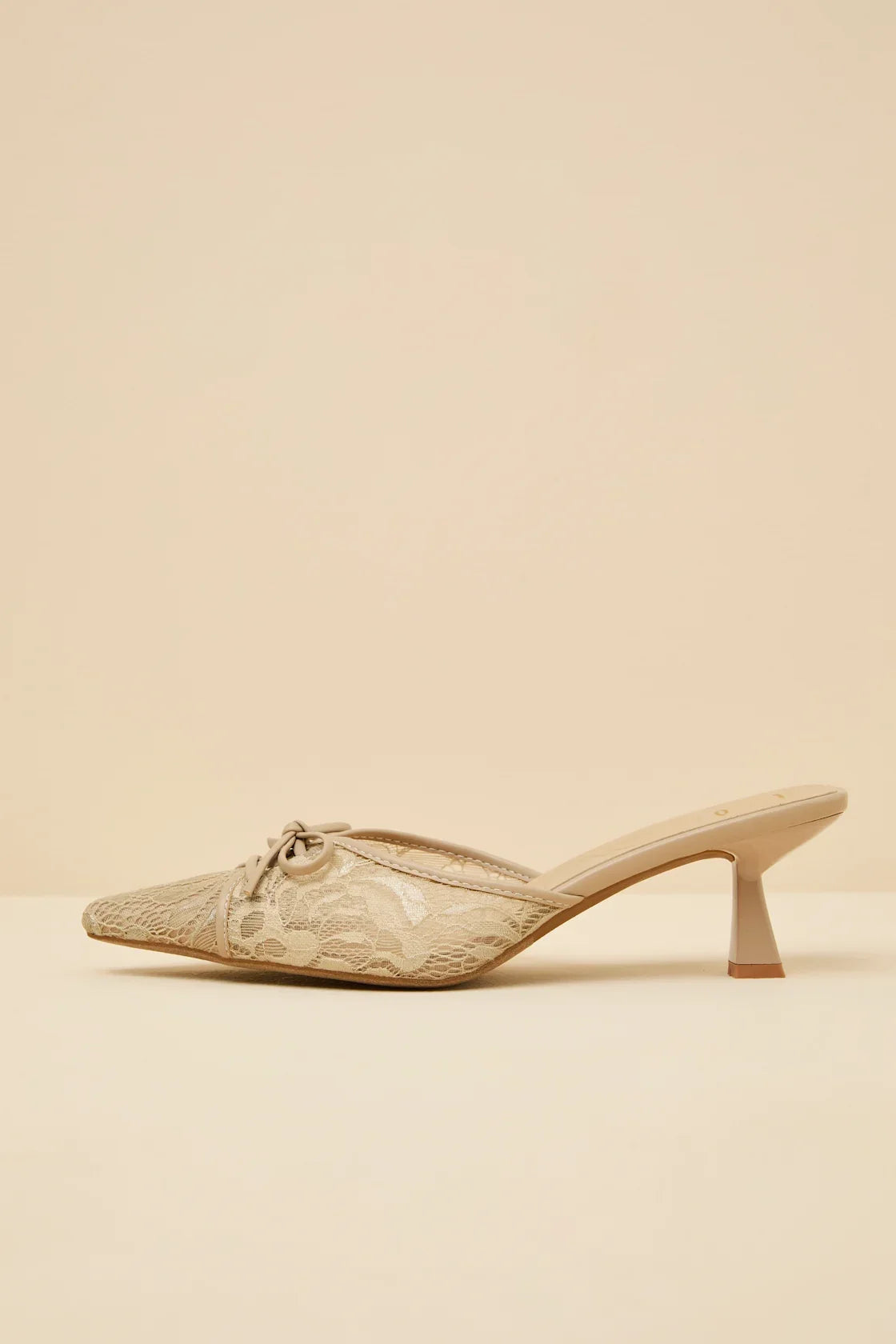Lacey Black Lace Bow Kitten Heel Mule Pumps