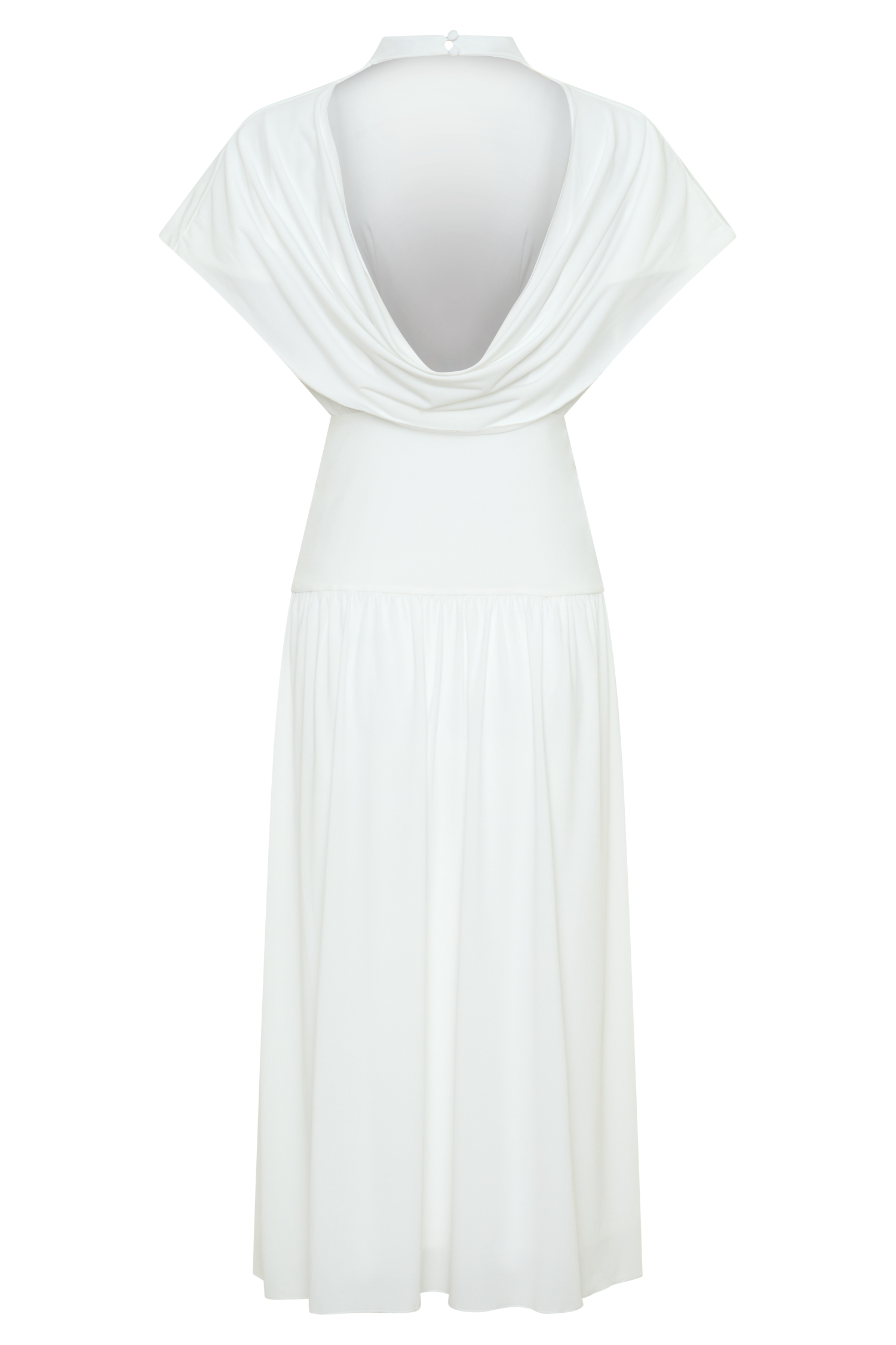 Ailla High Neck Cowl Midi Dress - White