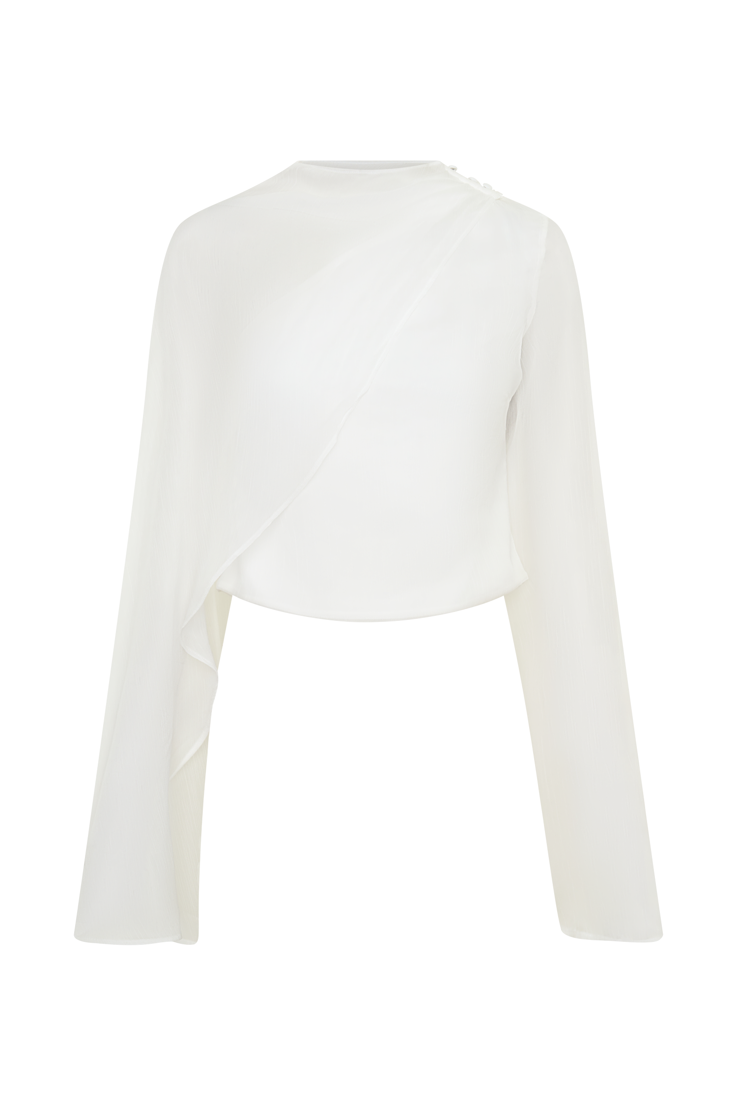 Ida Sheer Asymmetrical Long Sleeve Cape - White
