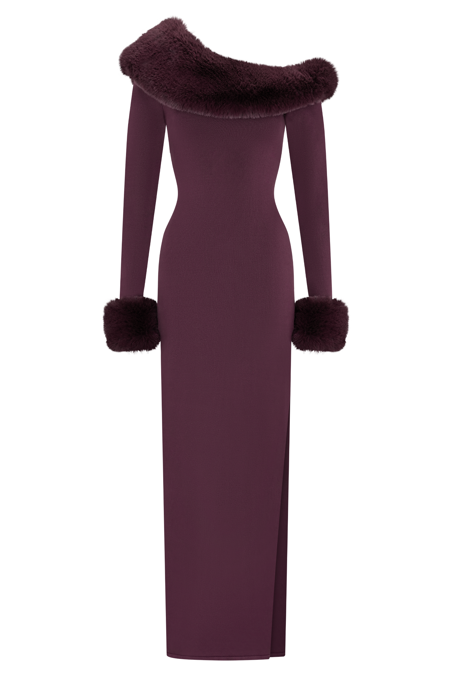 Karleigh Faux Fur Knit Maxi Dress - Plum