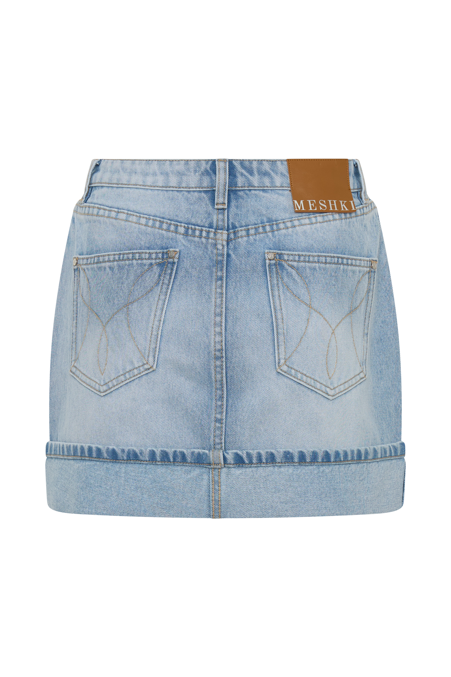 Lakoda Cuffed Denim Mini Skirt - Washed Light Blue