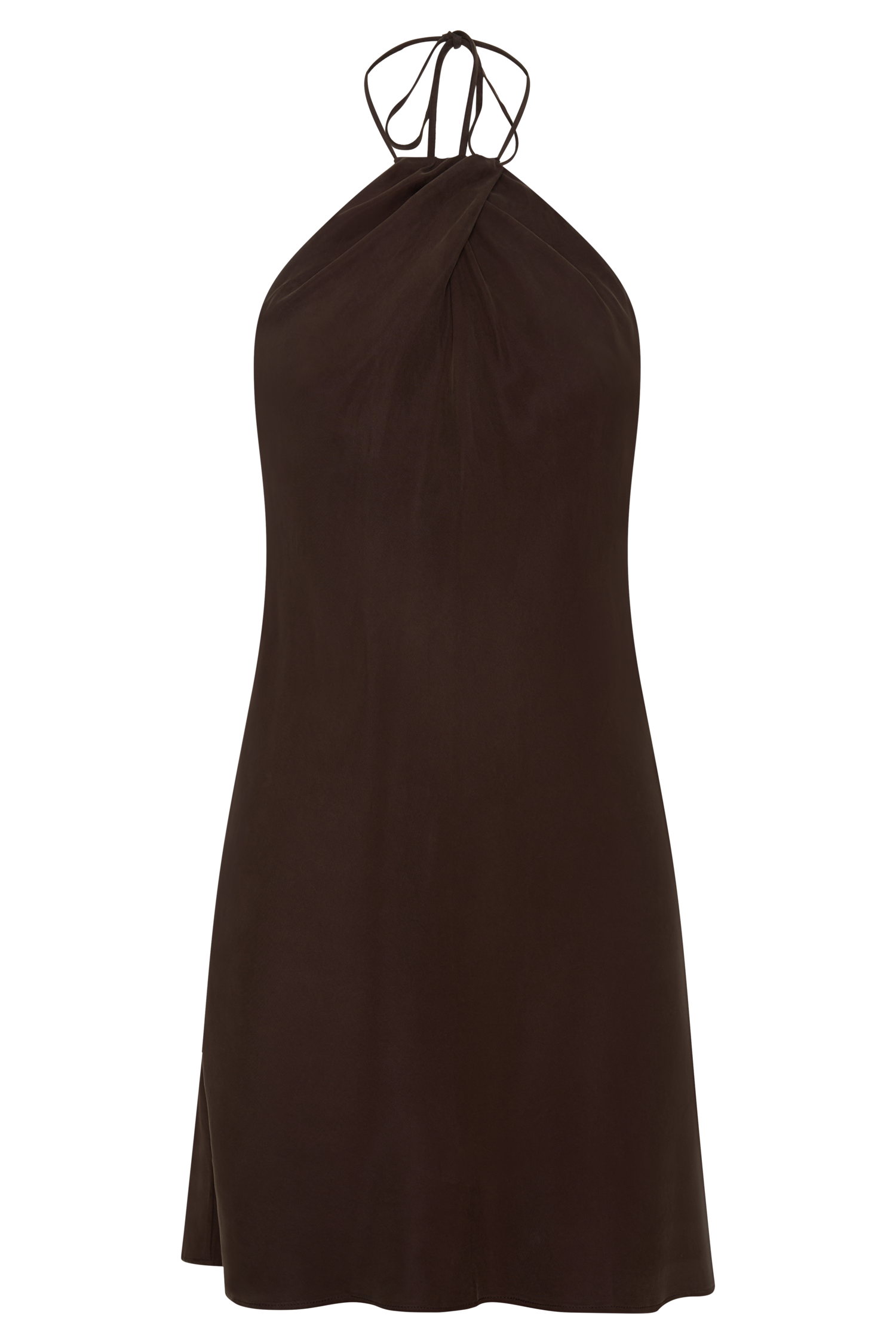 Maggie Cupro Halter Mini Dress - Dark Chocolate