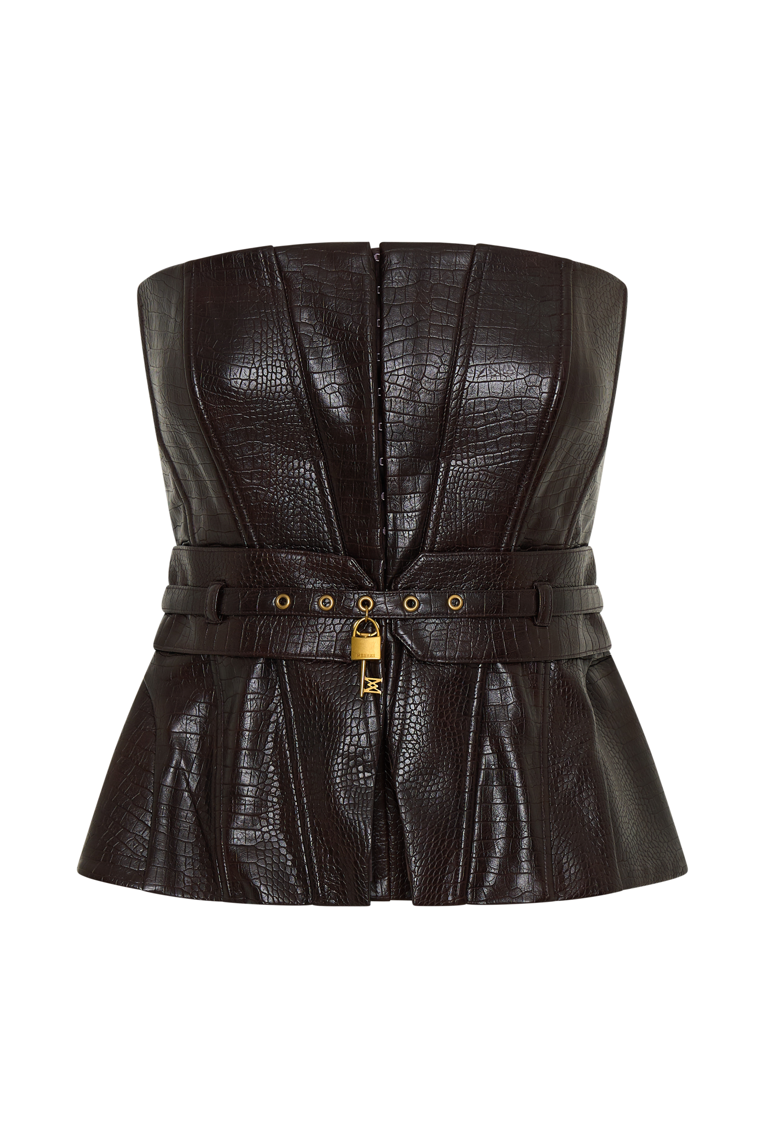 Thalia Faux Leather Boned Corset - Dark Chocolate