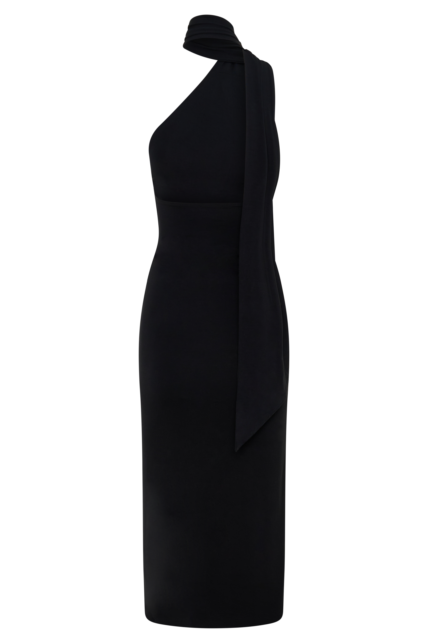 Jemma One Shoulder Tie Midi Dress - Black