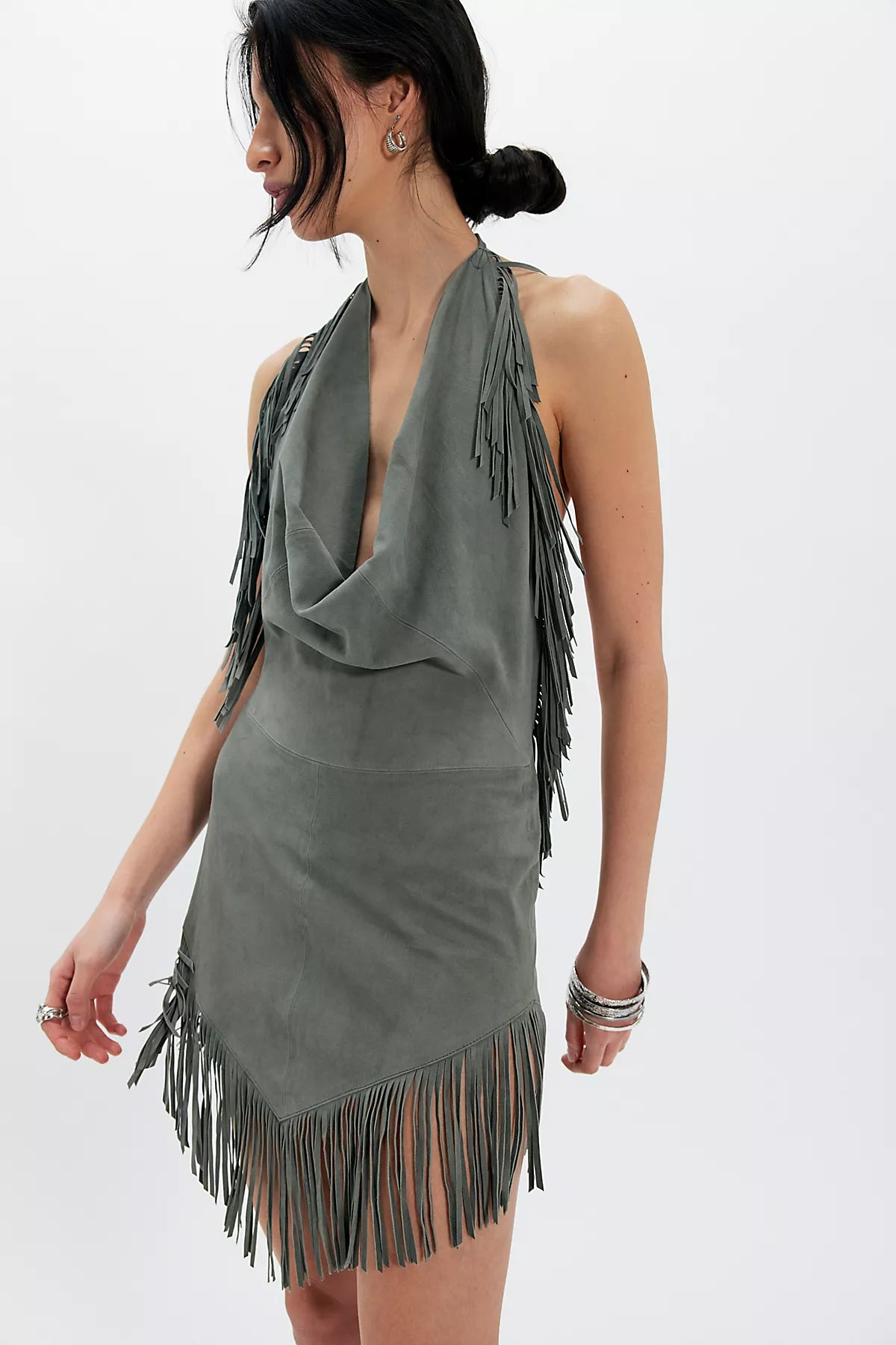 Understated Leather Fringe Mini Dress