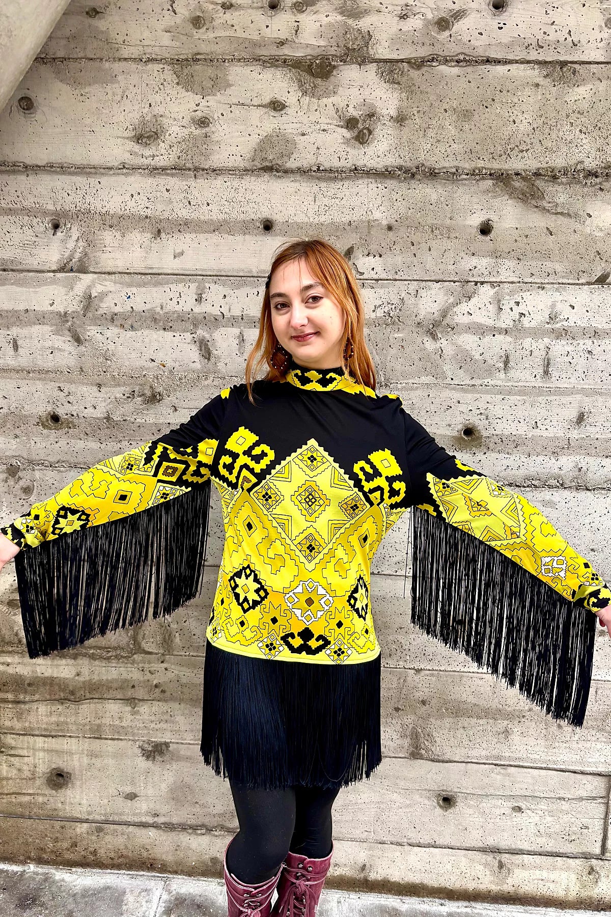 1960’s Fringe Print Dress Selected by Nomad Vintage