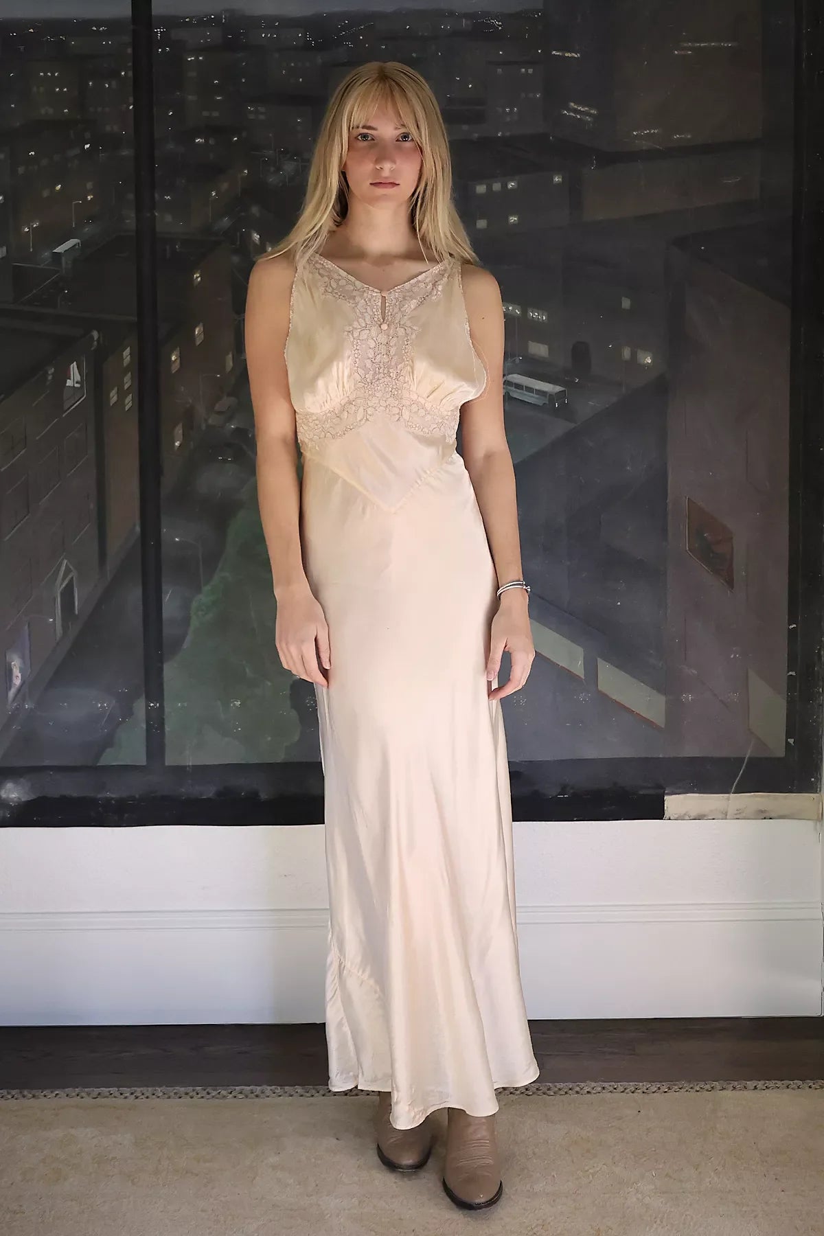 Vintage 1930s Peach Satin Slip Dress by Lauren Owen of Texas